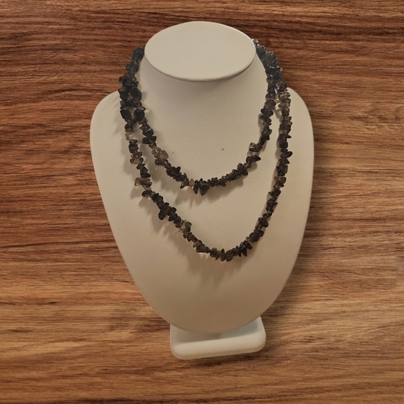 Vintage Handcrafted Smoky Quartz & Black Agate Beaded Long Necklace. - Picture 6 of 6